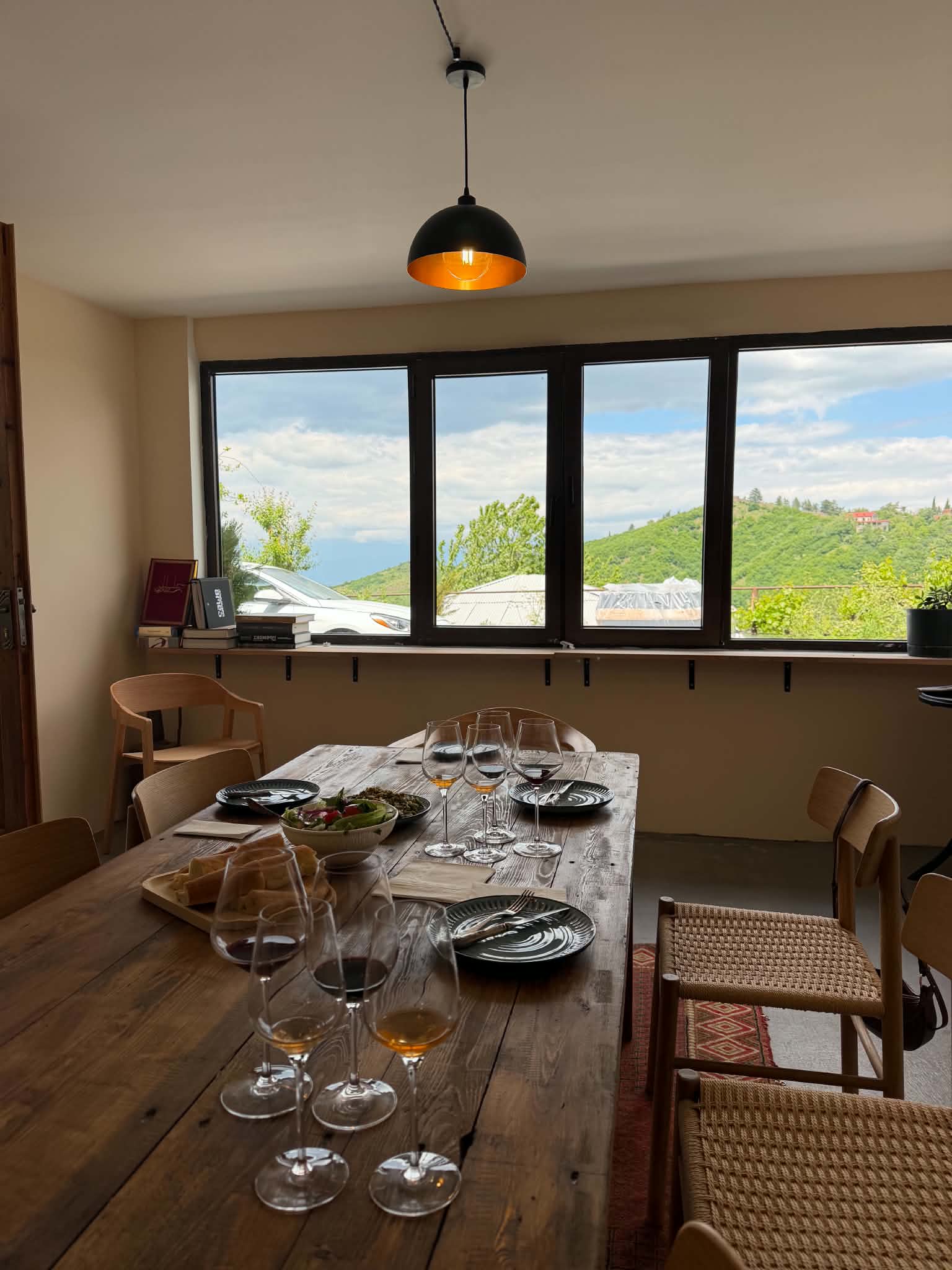 Natural wine and Georgian food tasting table at ROKA NATURALS